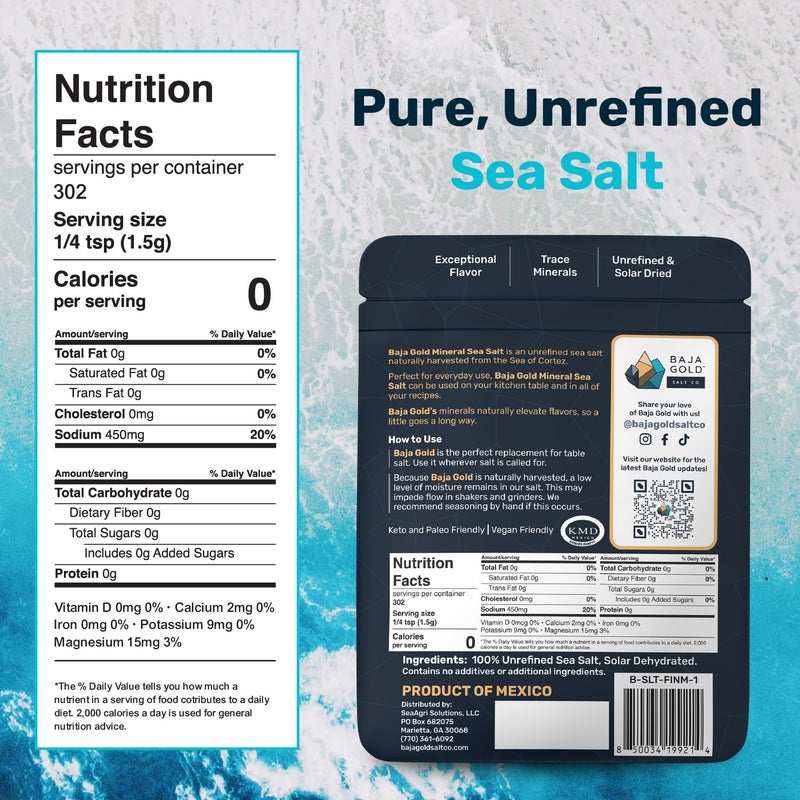 Baja Gold Mineral Sea Salt - Recommended by Gary Brecka - Authentic Fine Grind Salt for Cooking & Baking | Natural Baja Salt for Culinary Uses | Great for Finishing Dishes | 1 lb. Resealable Bag, 300+ Servings - Image 3